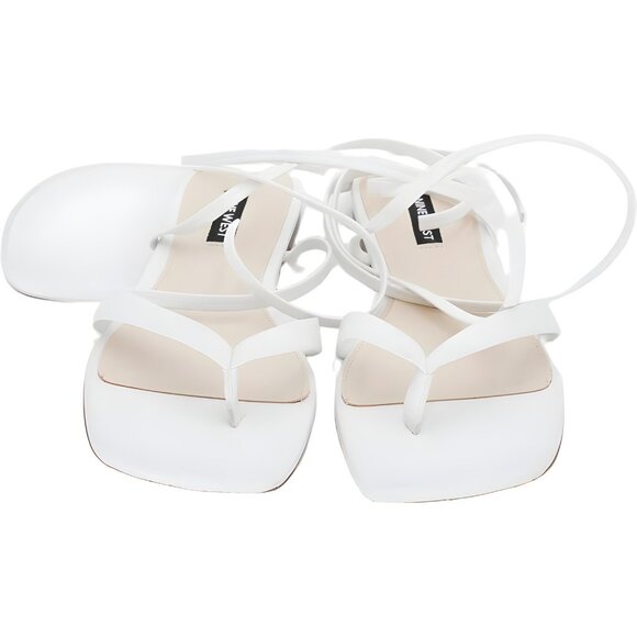 Nine West White Strappy Lace-Up Square Toe Heeled Sandals Women's US 8M - Picture 1 of 6